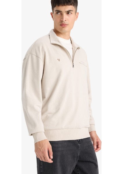 Vikings Valhalla Boxy Fit Dik Yaka Fermuarlı Sırt Baskılı Sweatshirt E9298AX25AU