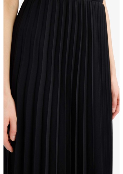 A Kesim Pileli Kısa Kollu Şifon Midi Etek F1524AX25SP