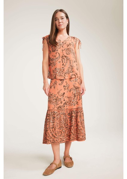 Regular Fit Beli Lastikli Desenli Midi Etek F1158AX25SM