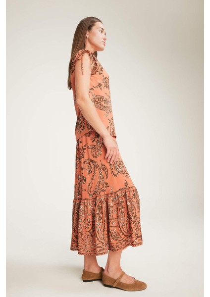 Regular Fit Beli Lastikli Desenli Midi Etek F1158AX25SM