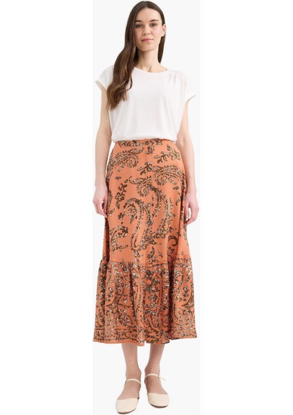 Regular Fit Beli Lastikli Desenli Midi Etek F1158AX25SM