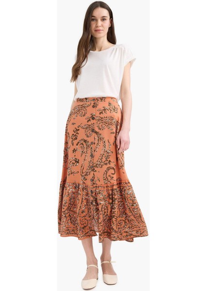 Regular Fit Beli Lastikli Desenli Midi Etek F1158AX25SM