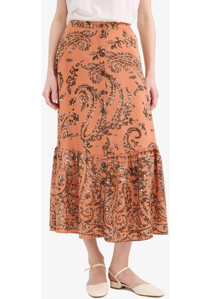 Regular Fit Beli Lastikli Desenli Midi Etek F1158AX25SM