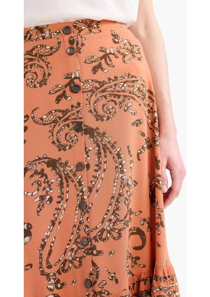 Regular Fit Beli Lastikli Desenli Midi Etek F1158AX25SM