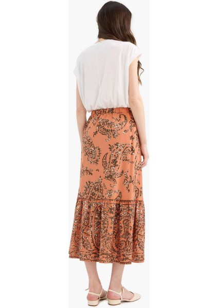 Regular Fit Beli Lastikli Desenli Midi Etek F1158AX25SM