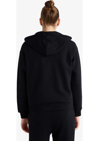 Relax Fit Kapüşonlu Basic Düz Kalın Fermuarlı Sweatshirt C1809AX25AU