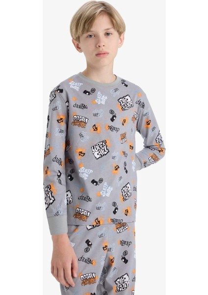 Erkek Çocuk Pijama Takımı Desenli Uzun Kollu Üst Uzun Alt F1892A825AU