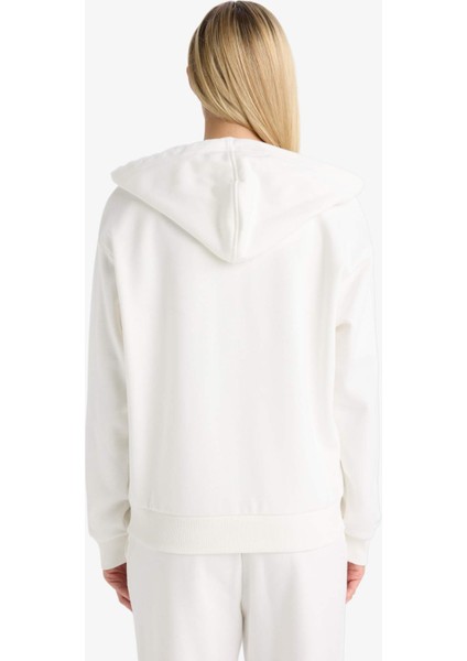 Relax Fit Kapüşonlu Basic Düz Kalın Fermuarlı Sweatshirt C1809AX25AU