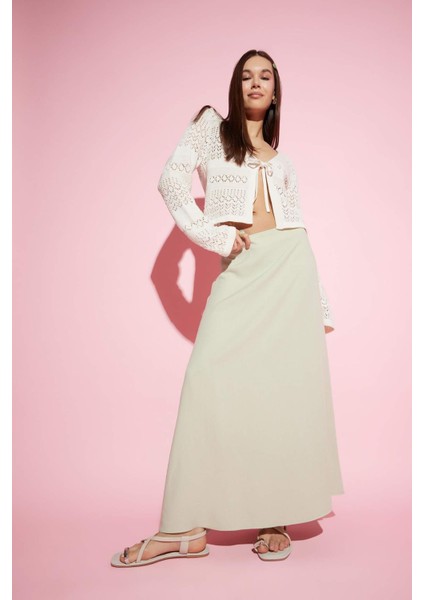 A Kesim Yüksek Bel Keten Karışımlı Maxi Etek E9805AX25SM