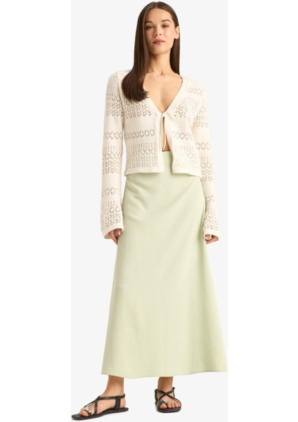 A Kesim Yüksek Bel Keten Karışımlı Maxi Etek E9805AX25SM