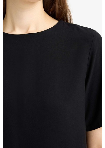 Bisiklet Yaka Basic Düz Kısa Kollu Mini Yazlık Elbise F1835AX25SM