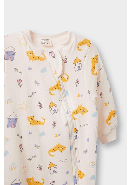 Kız Bebek Yenidoğan 1 Tog Elyaf Desenli Fermuarlı Penye Uzun Kollu Tulum F2189A525AU