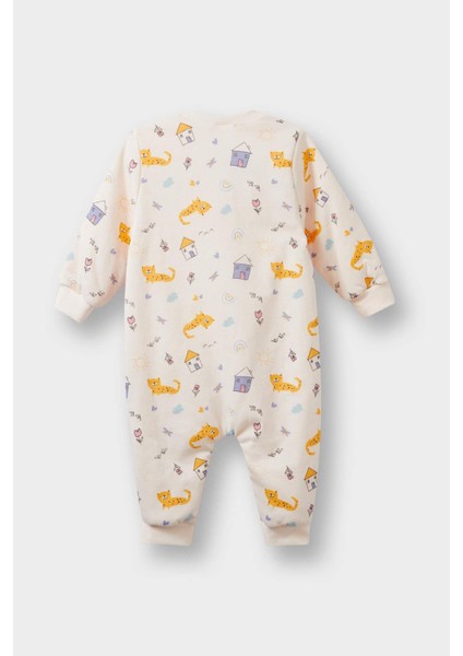 Kız Bebek Yenidoğan 1 Tog Elyaf Desenli Fermuarlı Penye Uzun Kollu Tulum F2189A525AU