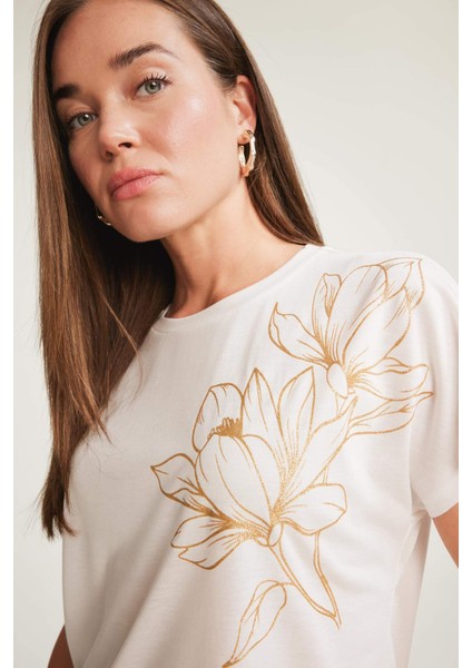 Bisiklet Yaka Baskılı Kısa Kollu Tişört E9892AX25SM