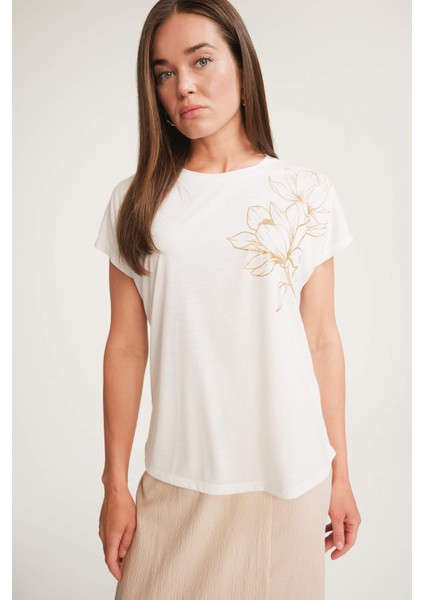 Bisiklet Yaka Baskılı Kısa Kollu Tişört E9892AX25SM