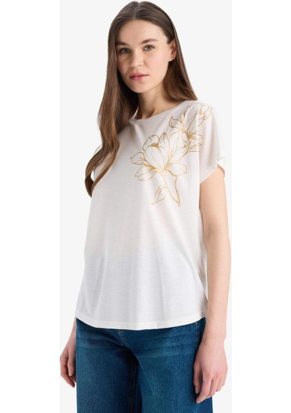 Bisiklet Yaka Baskılı Kısa Kollu Tişört E9892AX25SM