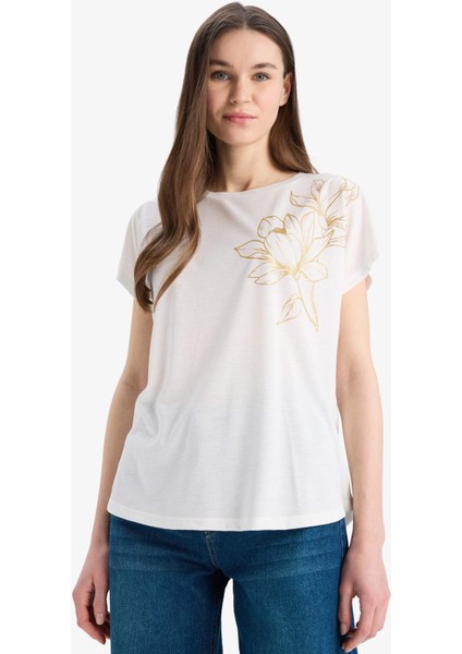 Bisiklet Yaka Baskılı Kısa Kollu Tişört E9892AX25SM