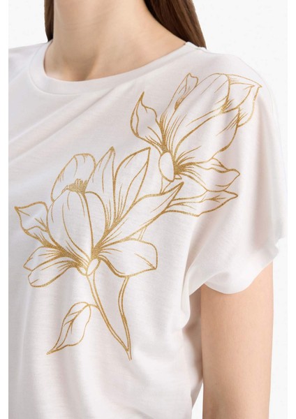 Bisiklet Yaka Baskılı Kısa Kollu Tişört E9892AX25SM