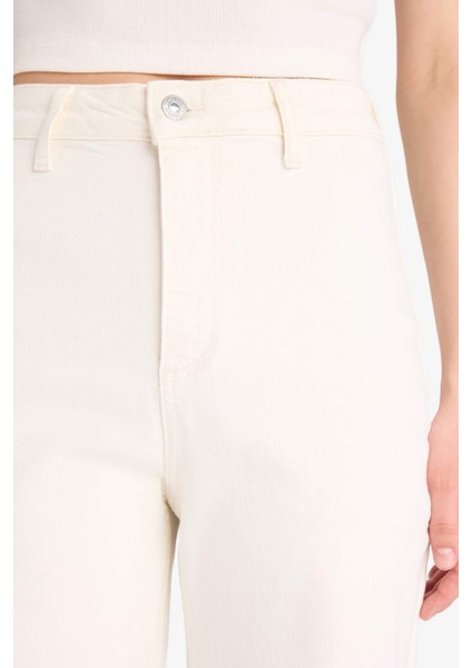 Culotte Yüksek Bel Paça Ucu Kesik Crop Jean Pantolon B5012AX25SM