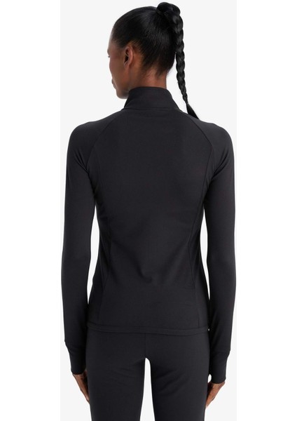 Fit Fitted Vücuda Oturan Ultra Soft Dik Yaka Çift Cepli Parmak Detaylı Fermuarlı Spor Hırka