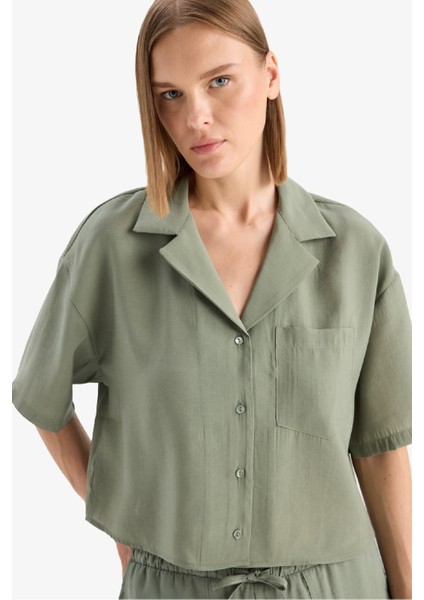 Loose Fit Ceket Yaka Modal Kısa Kollu Gömlek F0399AX25SP