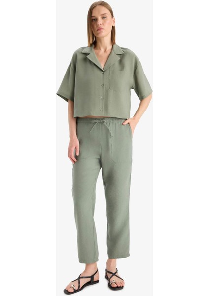 Loose Fit Ceket Yaka Modal Kısa Kollu Gömlek F0399AX25SP