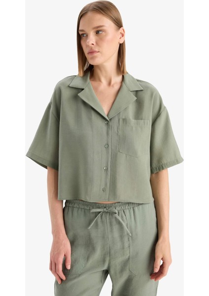 Loose Fit Ceket Yaka Modal Kısa Kollu Gömlek F0399AX25SP