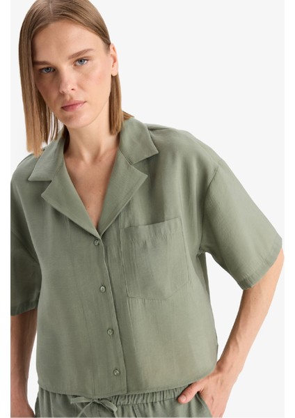 Loose Fit Ceket Yaka Modal Kısa Kollu Gömlek F0399AX25SP