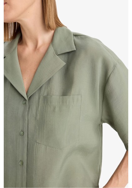Loose Fit Ceket Yaka Modal Kısa Kollu Gömlek F0399AX25SP