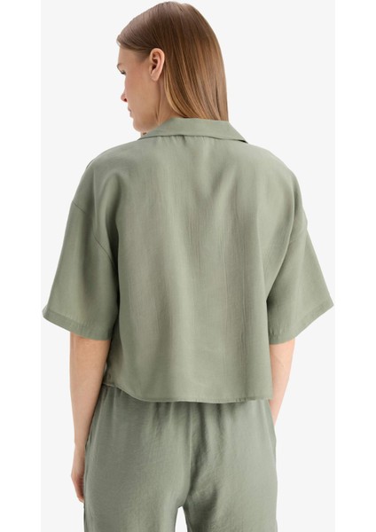 Loose Fit Ceket Yaka Modal Kısa Kollu Gömlek F0399AX25SP