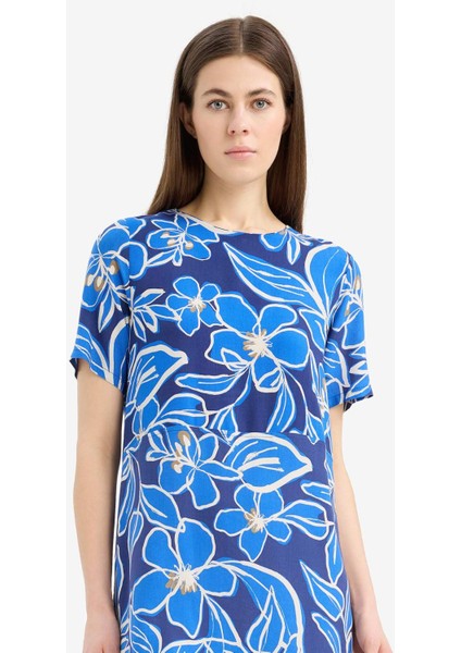 Bisiklet Yaka Çiçek Desenli Kısa Kollu Mini Yazlık Elbise F1834AX25SM