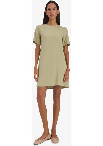 Bisiklet Yaka Basic Düz Kısa Kollu Mini Yazlık Elbise F1835AX25SM