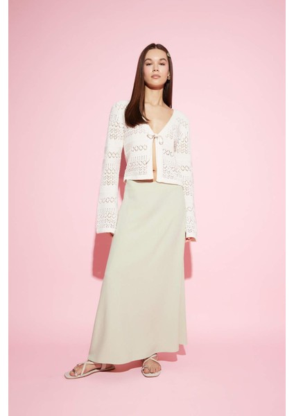 Coool V Yaka Bağcıklı Kroşe Triko Hırka F1753AX25SM