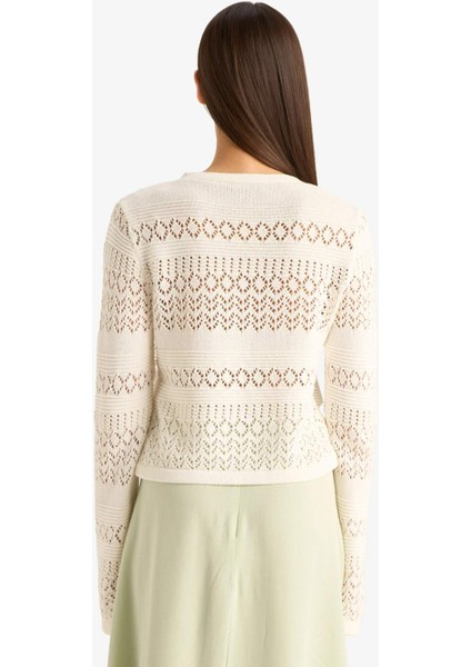 Coool V Yaka Bağcıklı Kroşe Triko Hırka F1753AX25SM