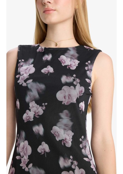 Coool Bisiklet Yaka Desenli Tül Kolsuz Mini Elbise F0415AX25WN