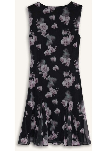 Coool Bisiklet Yaka Desenli Tül Kolsuz Mini Elbise F0415AX25WN