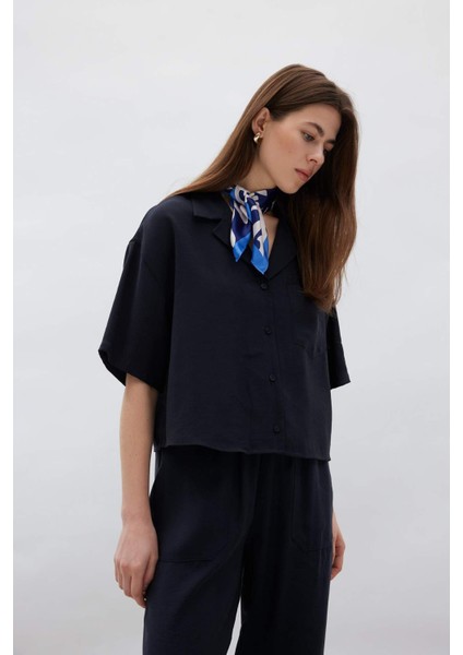 Loose Fit Ceket Yaka Modal Kısa Kollu Gömlek F0399AX25SP