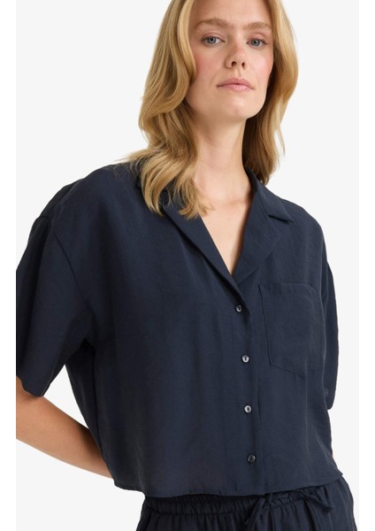 Loose Fit Ceket Yaka Modal Kısa Kollu Gömlek F0399AX25SP