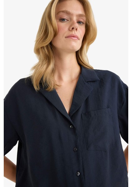 Loose Fit Ceket Yaka Modal Kısa Kollu Gömlek F0399AX25SP