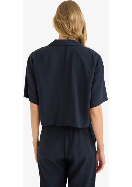 Loose Fit Ceket Yaka Modal Kısa Kollu Gömlek F0399AX25SP