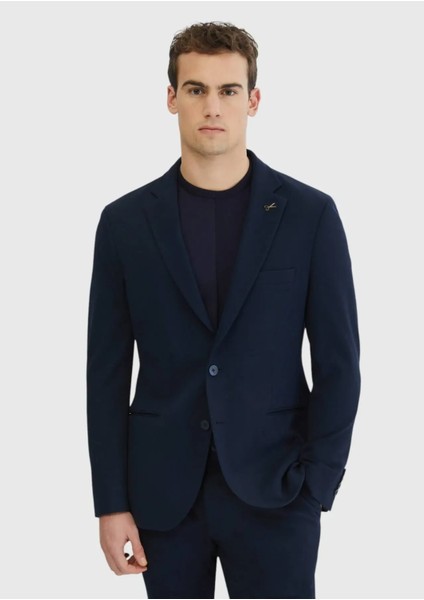 Lacivert Düz Comfort Fit Örme Takım Elbise