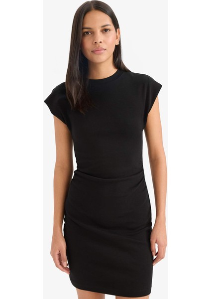 Bodycon Vücudu Saran Bisiklet Yaka Basic Düz Ribana Kolsuz Mini Yazlık Elbise C4513AX25SM