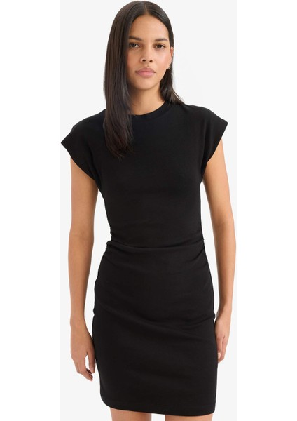 Bodycon Vücudu Saran Bisiklet Yaka Basic Düz Ribana Kolsuz Mini Yazlık Elbise C4513AX25SM