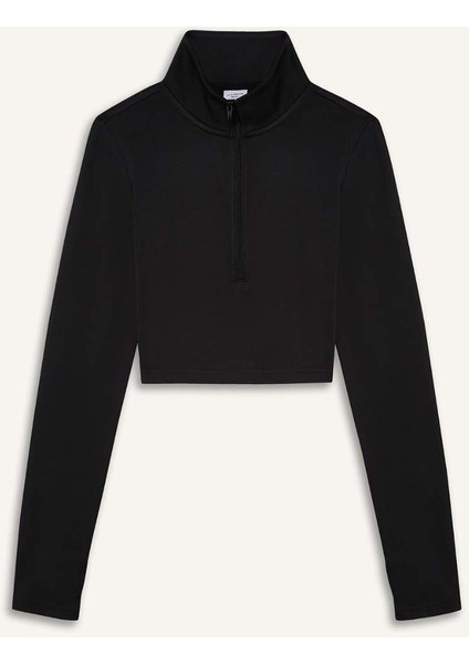 Fit Slim Fit Dar Kesim Fermuarlı Dik Yaka İçi Yumuşak Tüylü Esnek Kumaş Uzun Kollu Tişört