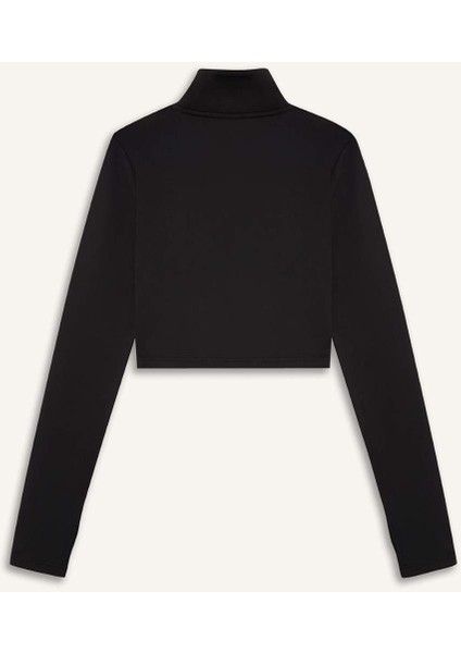 Fit Slim Fit Dar Kesim Fermuarlı Dik Yaka İçi Yumuşak Tüylü Esnek Kumaş Uzun Kollu Tişört