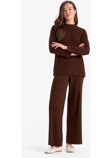 Regular Fit Basic Düz Beli Lastikli Düz Paça Triko Pantolon D6912AX25WN