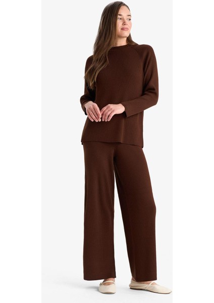 Regular Fit Basic Düz Beli Lastikli Düz Paça Triko Pantolon D6912AX25WN