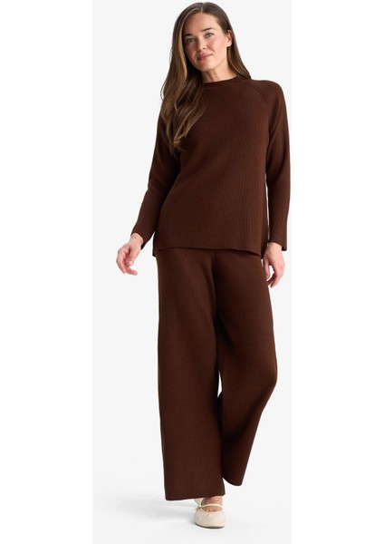 Regular Fit Basic Düz Beli Lastikli Düz Paça Triko Pantolon D6912AX25WN