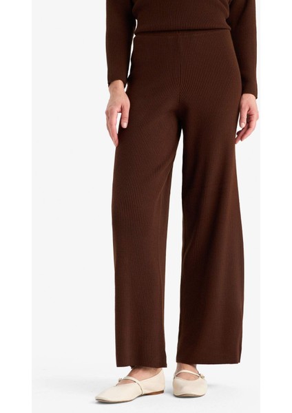 Regular Fit Basic Düz Beli Lastikli Düz Paça Triko Pantolon D6912AX25WN