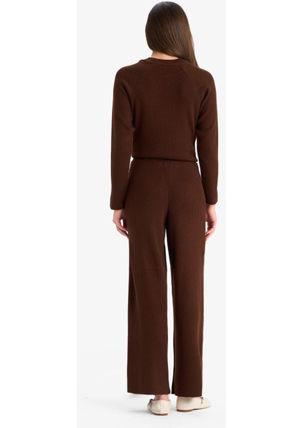 Regular Fit Basic Düz Beli Lastikli Düz Paça Triko Pantolon D6912AX25WN